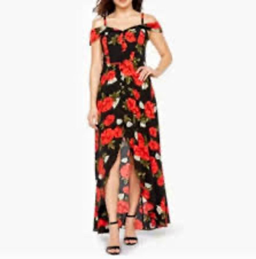 Premier Amour Floral Black Red Florak Cold Shoulder Dress Size 6